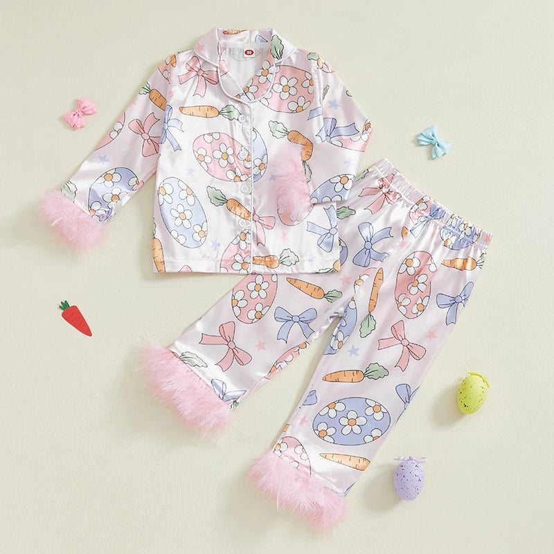 Girl's 2-Piece Easter Eggs & Bunny Carrots Pajamas Sets