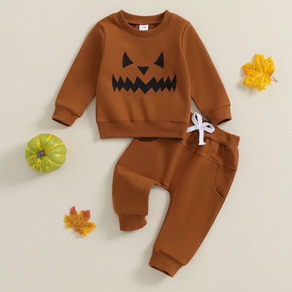 2-piece Halloween Sets! Girl's & Boy's Scary Pumpkin Sweatshirt & Sweatpants