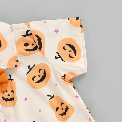 3-Piece Halloween Outfits! Boy’s Short Sleeve Ghost, Pumpkin, Onesie, Shorts & Bow-Tie Sets