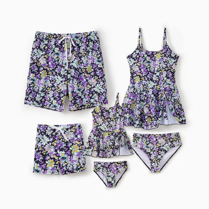 Family Matching! Swimsuit Ditsy Floral Drawstring Swim Trunks or Bow Side Strap Tankini