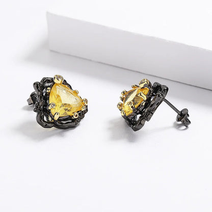 Delicate Yellow Triangle Zircon Black & Gold Style Earring