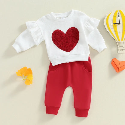 2-Piece Fall / Winter Outfits! Girl’s Embroidered Heart Sweatshirt & Pants Sets