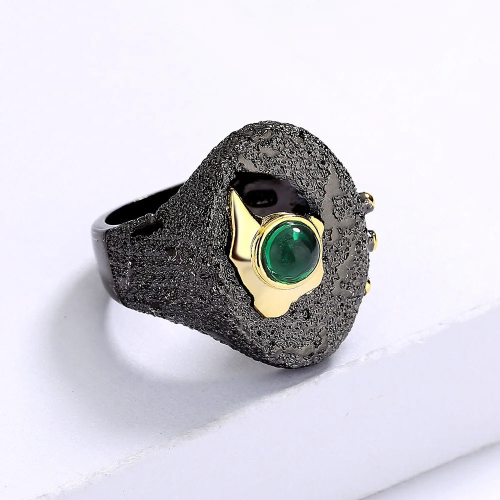 Ring Black & Gold Style Rings with Green Zircon Rings Gold