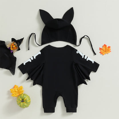 Halloween Costumes! 2-Piece Boy's & Girl's Long Sleeve Skeleton Bat Romper & Hat Set