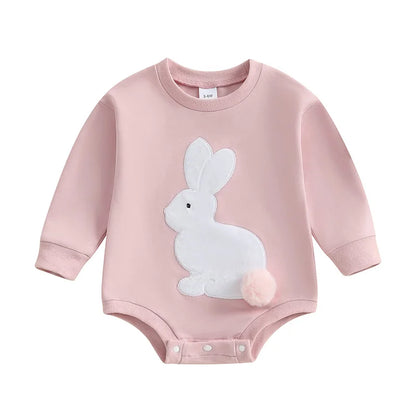 Girl’s Long Sleeve Easter Bunny Embroidered Sweatshirt Rompers