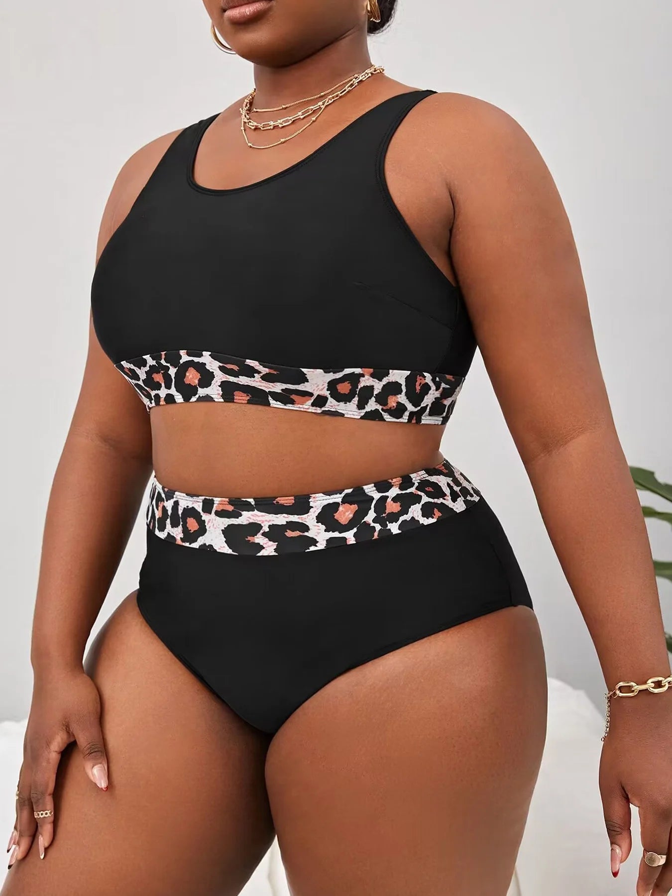 Leopard Plus Bikini Set High Whist Straps Swimsuit ForBackless 2 Piece Beach Summer Bathing Suit