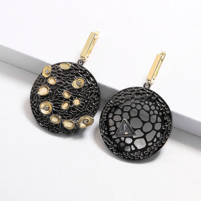 Earrings Round Asymmetric Earrings Black & Gold Style Stud Earrings