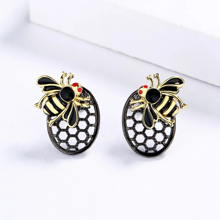 3-piece Black & Gold Style Enamel Bee Rings, Necklace & Earrings Sets