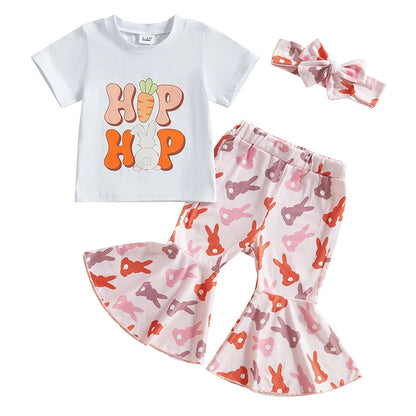 Girl's "Hip Hop" Easter T-Shirts, Flare Pants & Bow Headband Sets