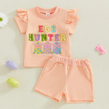 Girl's 2-Piece Embroidered Easter Egg T-Shirt & Shorts Sets