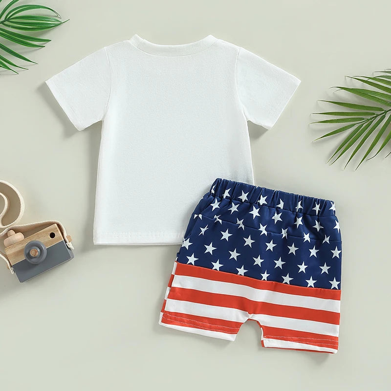 Boy's 2-Piece "All American Dude" 4th of July T-Shirts & Flag Shorts Sets