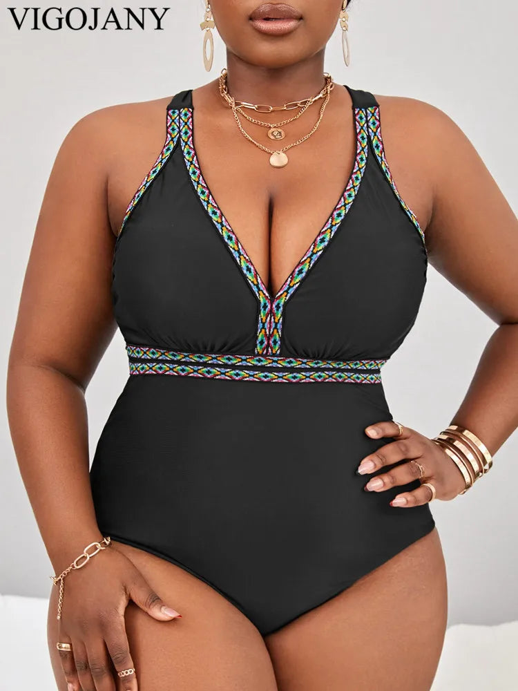 One Piece Cross Hollow Plus Swimsuit