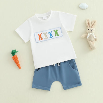 Boy's 2-Piece Embroidered "Mama's Boy" & Easter Bunny T-Shirt & Shorts Sets