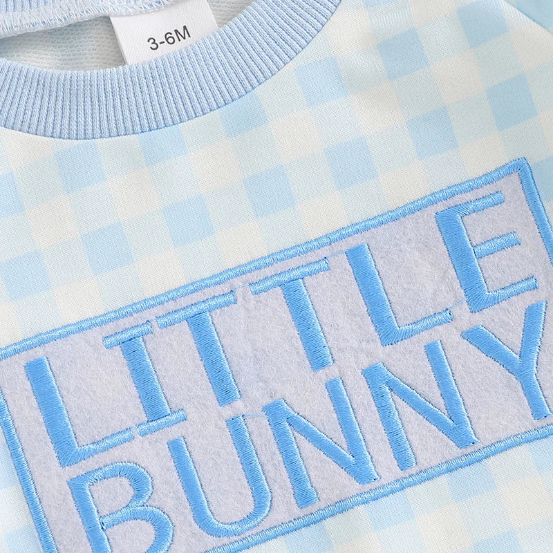 Boy's Plaid Easter Bunny Embroidered Jumpsuit