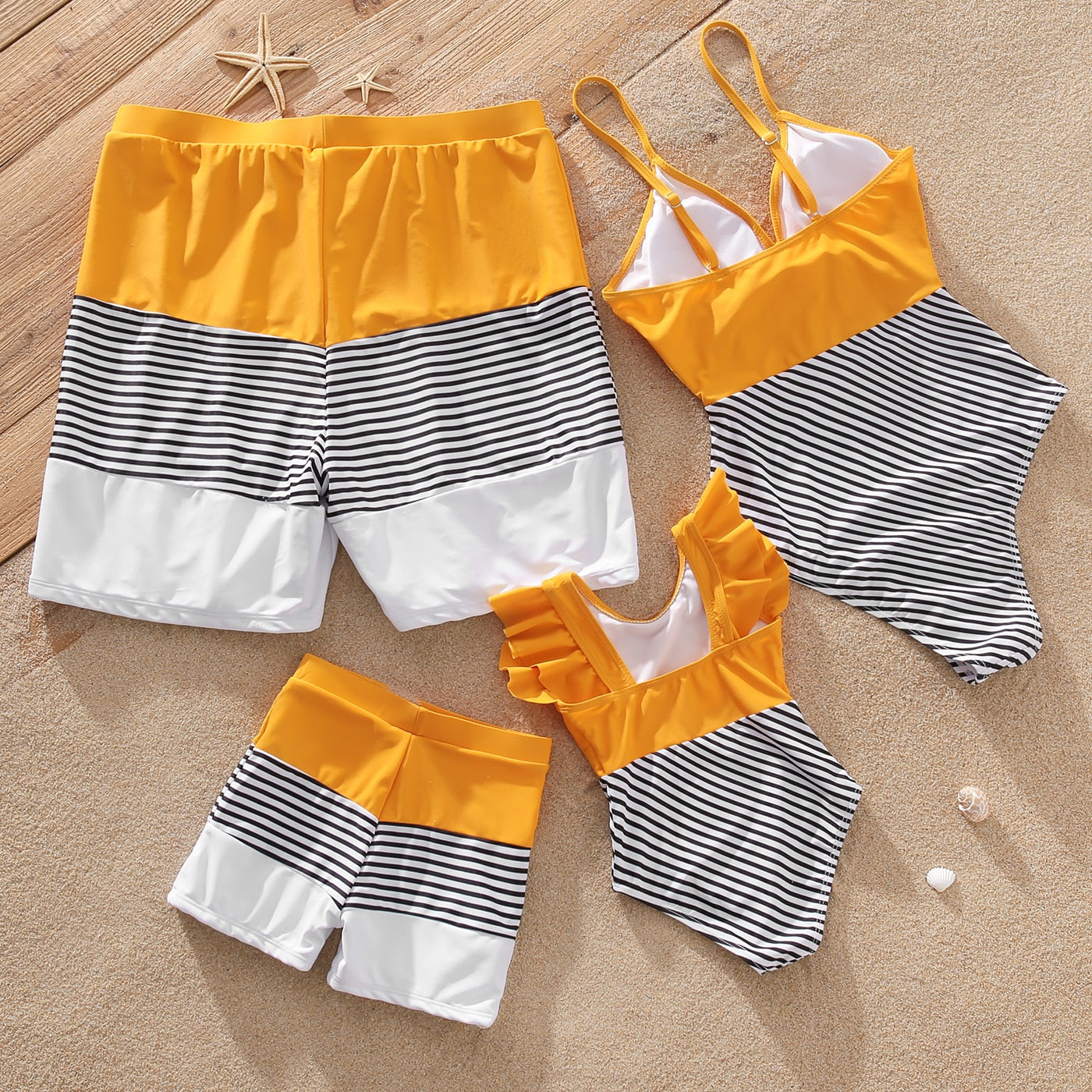 Family Matching! Striped One Piece Swimsuits & Trunks