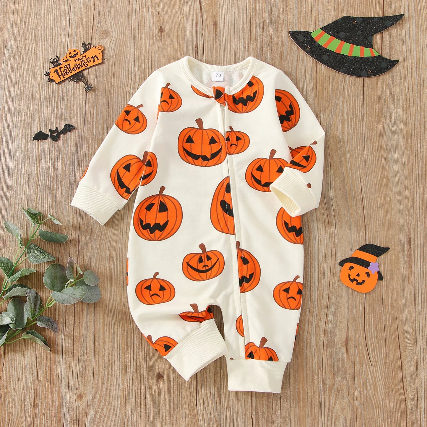 Halloween Rompers! Boy's & Girl's Long Sleeve Zip Pumpkin Rompers