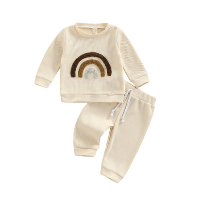 2-Piece Outfits! Boy's & Girl's Fall "Happy" "Hooray" & Rainbow Print Sweatshirt & Pants Sets