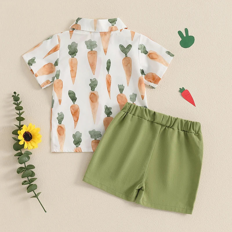 Boy's Easter Carrot Button-up Bow Tie Shirt & Shorts