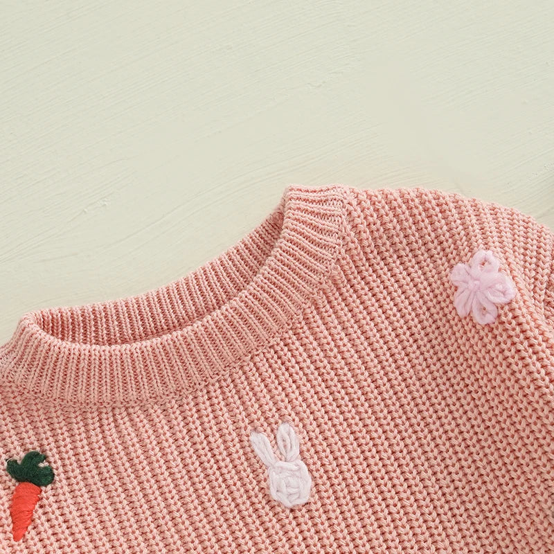 Girl's Embroidered Easter Bunny, Carrot Sweaters