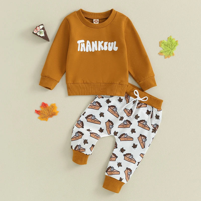 2-Piece Thanksgiving Outfits! Girl’s & Boy’s Long Sleeve Pumpkin Sweatshirt & Pants Sets