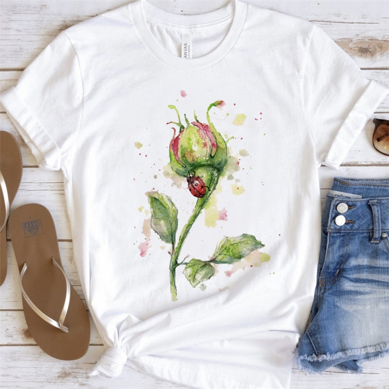 Artsy Tees & Watercolor Butterfly, Dragon Fly & Flowers Short Sleeve T-shirts