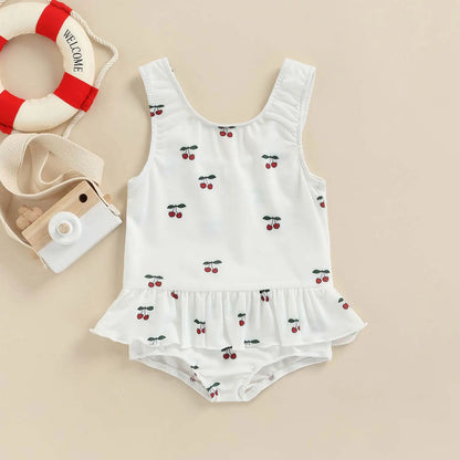 Toddler Baby Girl Swimwear Stripe / Solid Color / Print Pattern Sleeveless Bathing Suit Bodysuit Clothes