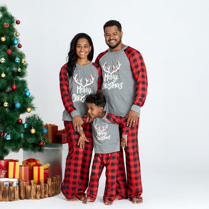 Family Matching! Merry Christmas Plaid Antler Pajamas