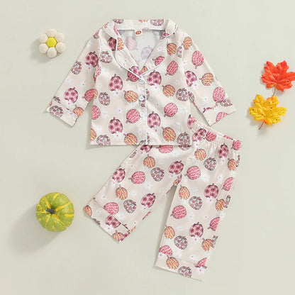 Halloween Pajamas! Girl’s Pumpkin Long Sleeve Tops & Pants Sets