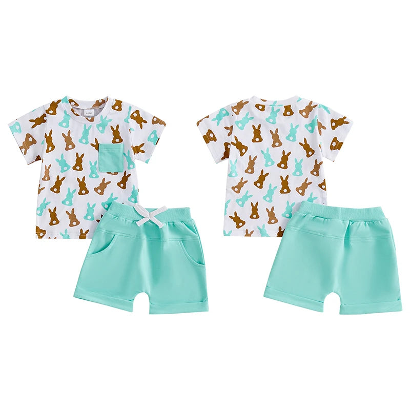 Boy's 2-Piece Easter Bunny Pocket T-Shirt & Shorts Sets