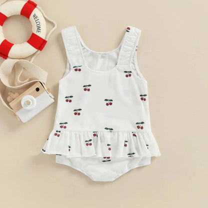 Toddler Baby Girl Swimwear Stripe / Solid Color / Print Pattern Sleeveless Bathing Suit Bodysuit Clothes