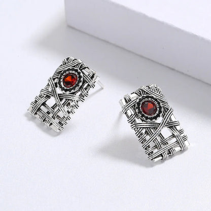 Earrings Vintage Silver Red Zircon Earrings