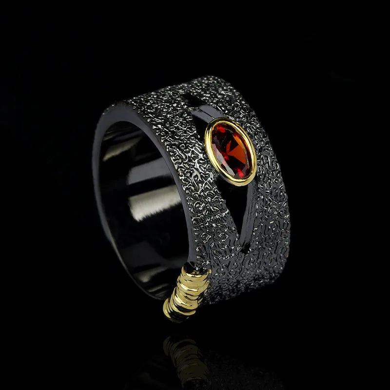 Black & Gold Style Rings Red Zircon Rings