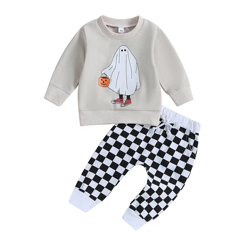 2-Piece Halloween Outfits! Girl’s & Boy’s Long Sleeve Sweatshirt & Pants Sets