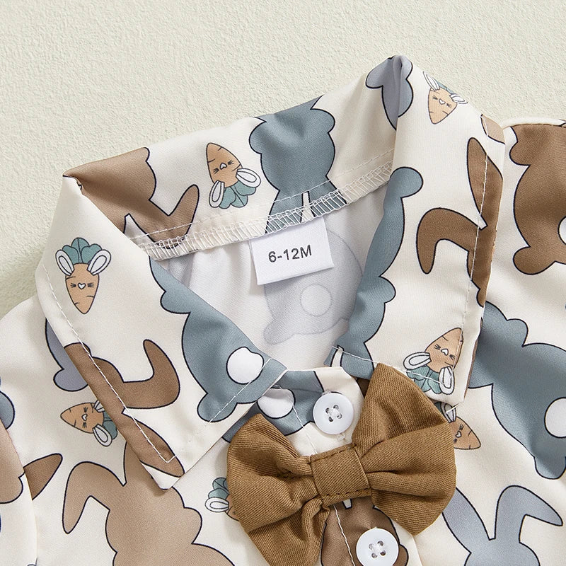 Boy's Easter Bunny Button-up Bow Tie Shirt & Shorts