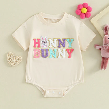 Girl's Embroidered Easter Overall Rompers