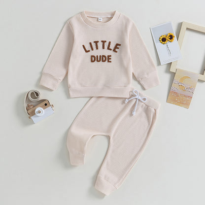 2-Piece Fall / Winter Outfits! Boy's "Little Dude" Letter Print Sweatshirt & Pants Sets