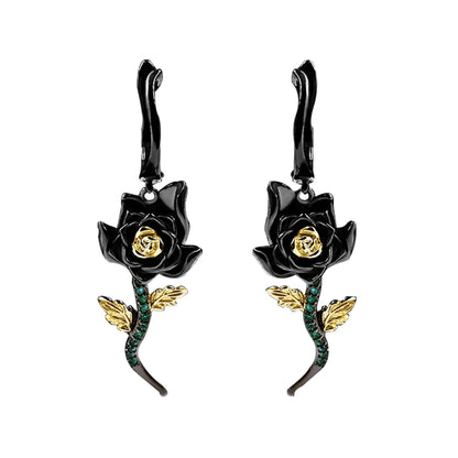 2-Piece Black Rose & Emerald Zircon Necklace & Earrings Sets