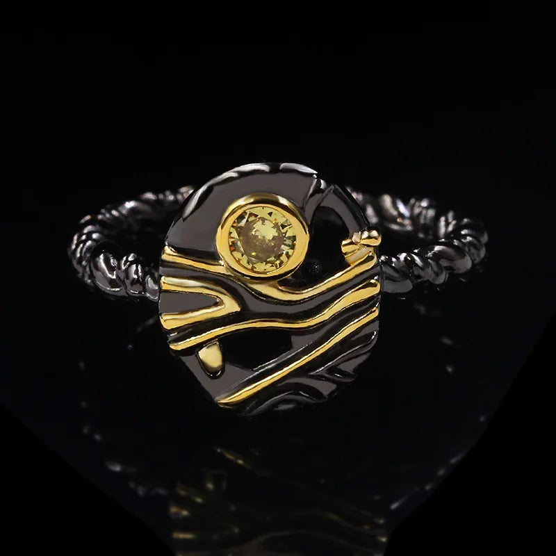 Elegant Moonstone Zircon Black & Gold Series Rings