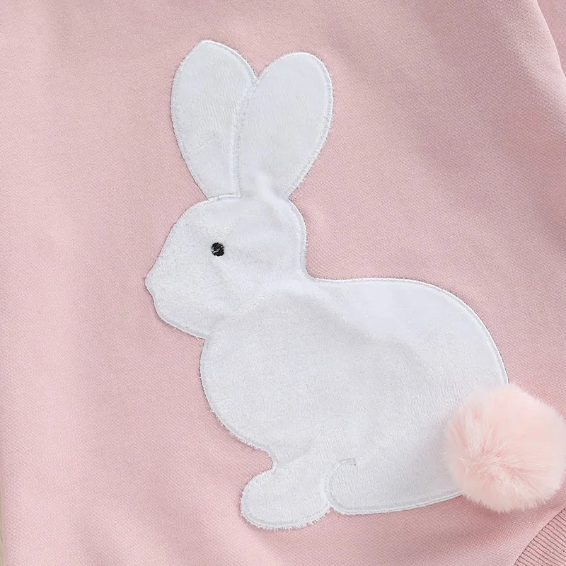 Girl’s Long Sleeve Easter Bunny Embroidered Sweatshirt Rompers