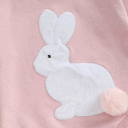 Girl’s Long Sleeve Easter Bunny Embroidered Sweatshirt Rompers