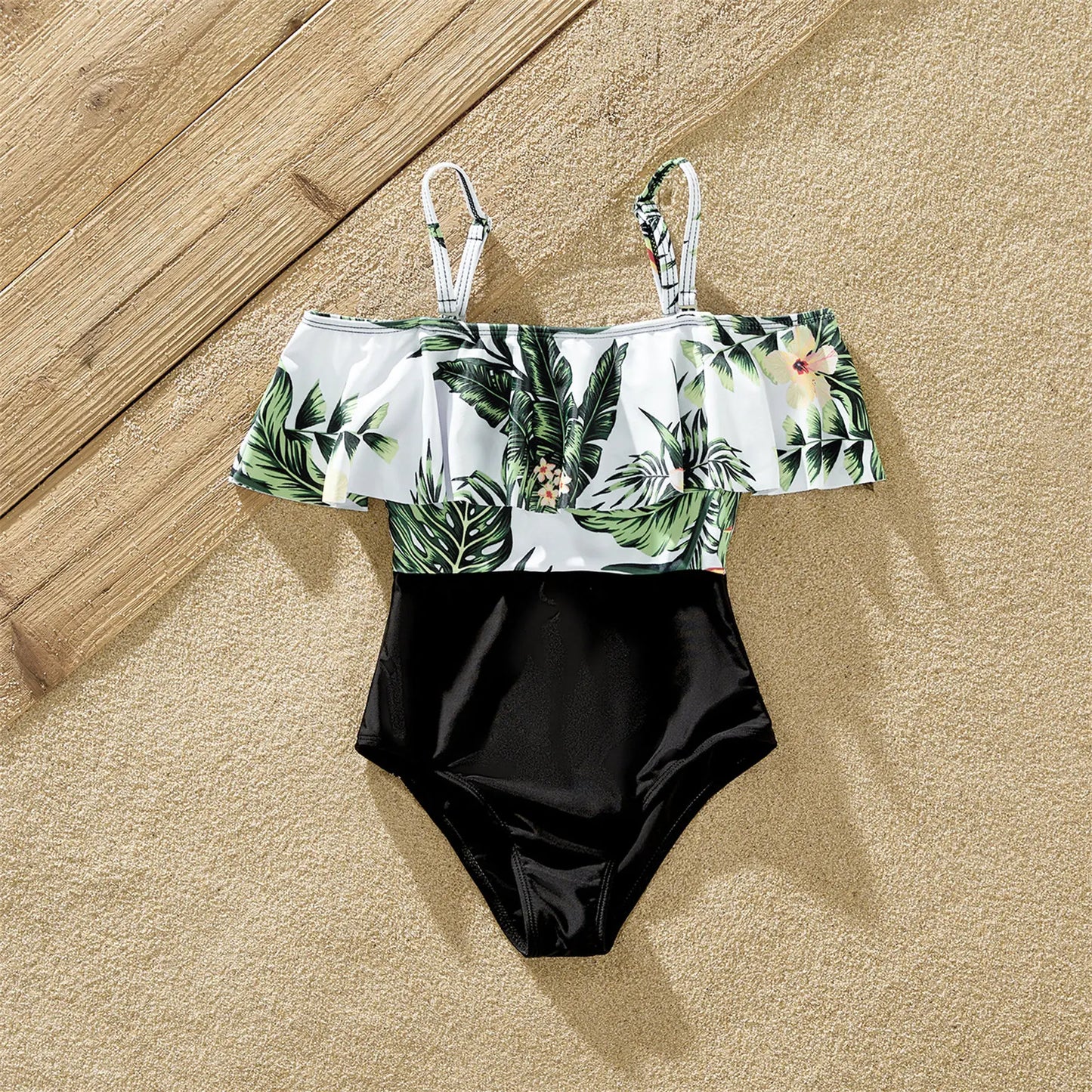 Family Matching! Plumeria One Piece Flounce Swimwear & Trunks