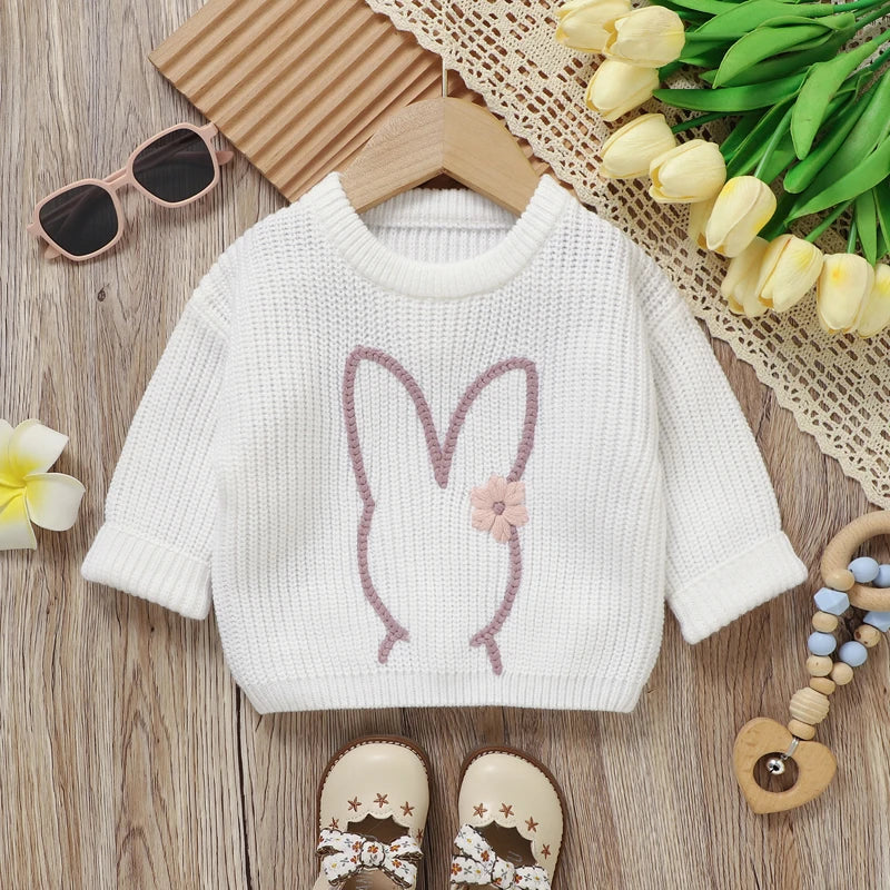 Girl's Embroidered Easter Bunny Knit Sweaters