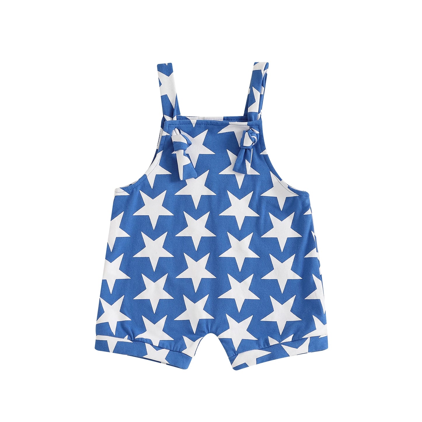 Girl's Star Print 4th of July Overall Rompers
