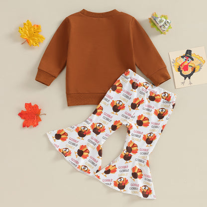 2-Piece Thanksgiving Outfits! Girl’s Long Sleeve Turkey Sweatshirt & Pants Sets