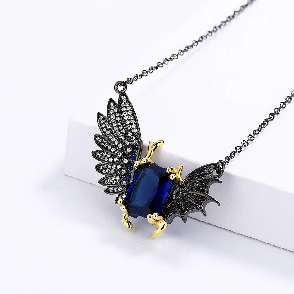 Necklace Blue Zircon Wing Necklaces Black & Gold Style Zircon Chain