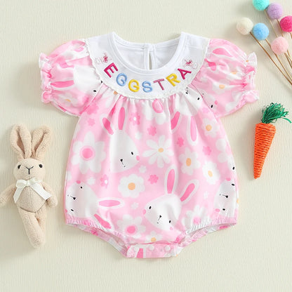 Girl's Embroidered "Eggstra" or "My 1st Easter" Bunny Rompers