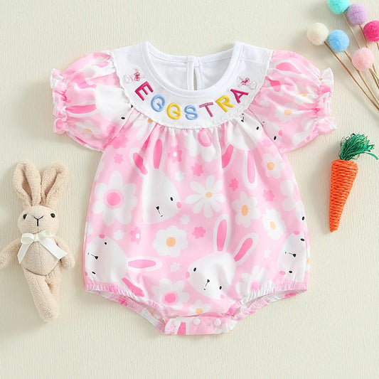 Girl's Embroidered "Eggstra" or "My 1st Easter" Bunny Rompers