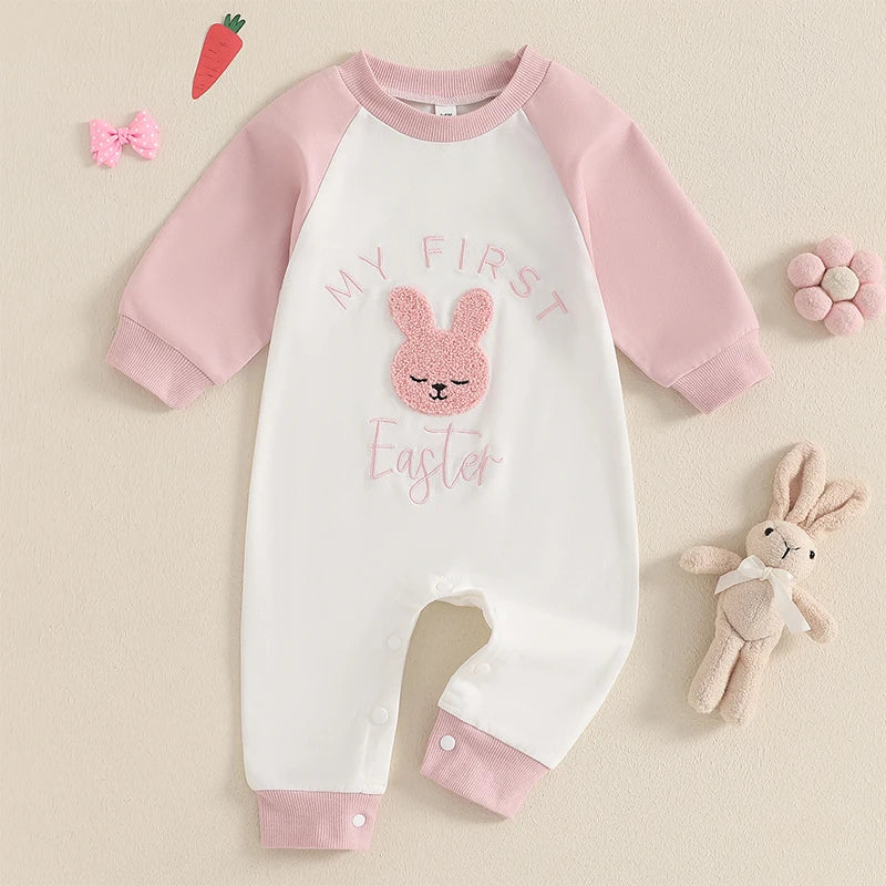 Girl's Embroidered Easter Bunny Jumpsuits