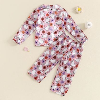 Halloween Pajamas! Girl’s Ghost, Pumpkin, Flower Tops & Pants Sets