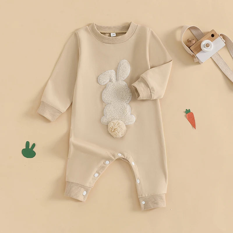 Girl's & Boy's Easter Bunny Embroidered Jumpsuit